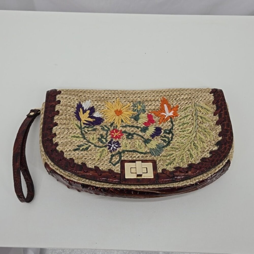 BRAHMIN Le Jardin Collection Sandrine Straw Clutch - Natural w/Floral Accent